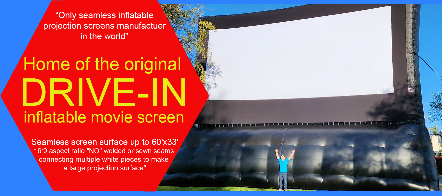 Giant seamless drive-in inflatable movie screens made in the USA